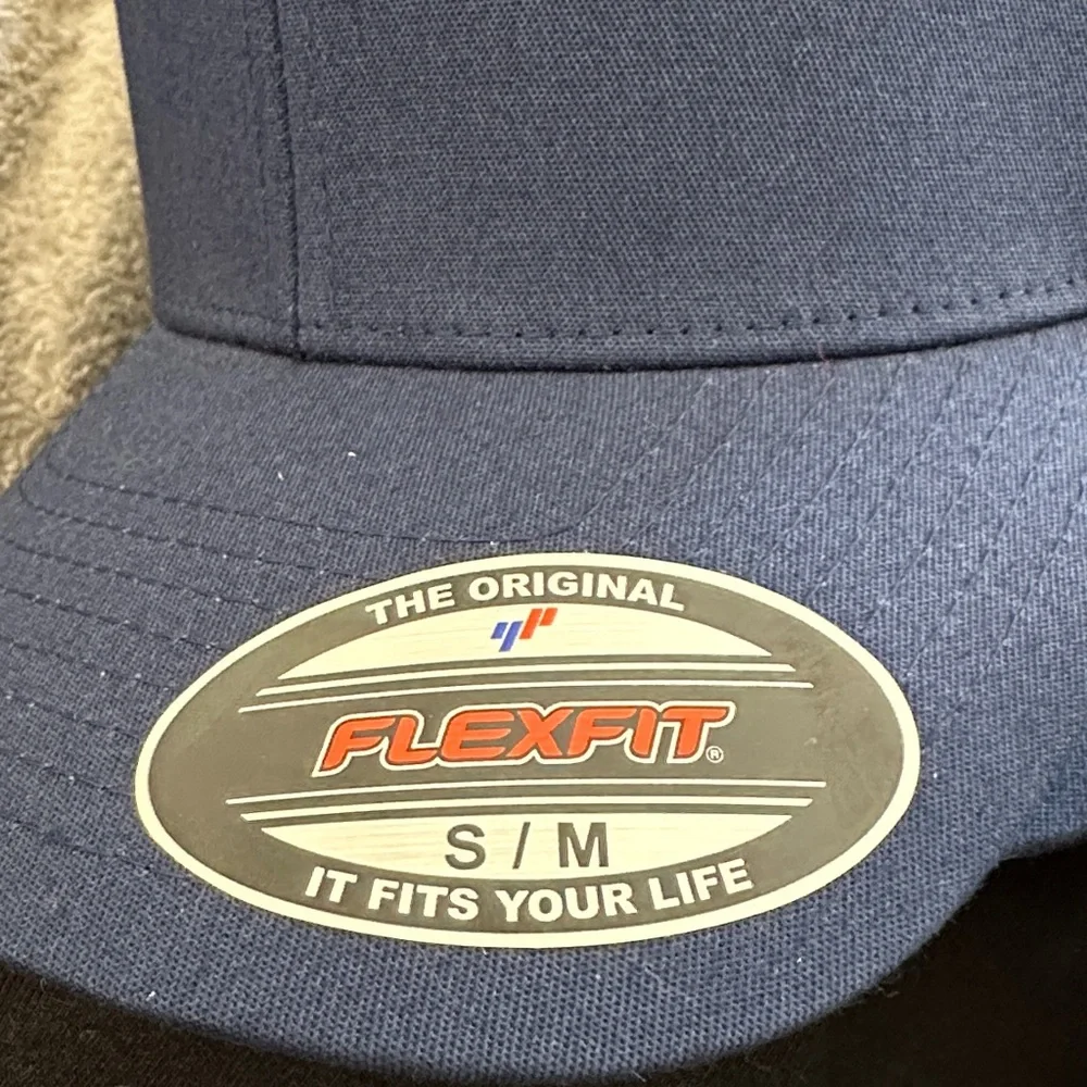 Flexfit Navy Blue Cap‎ Solid Navy Blue Fitted Baseball Hat Cap DIY Stretch NWT